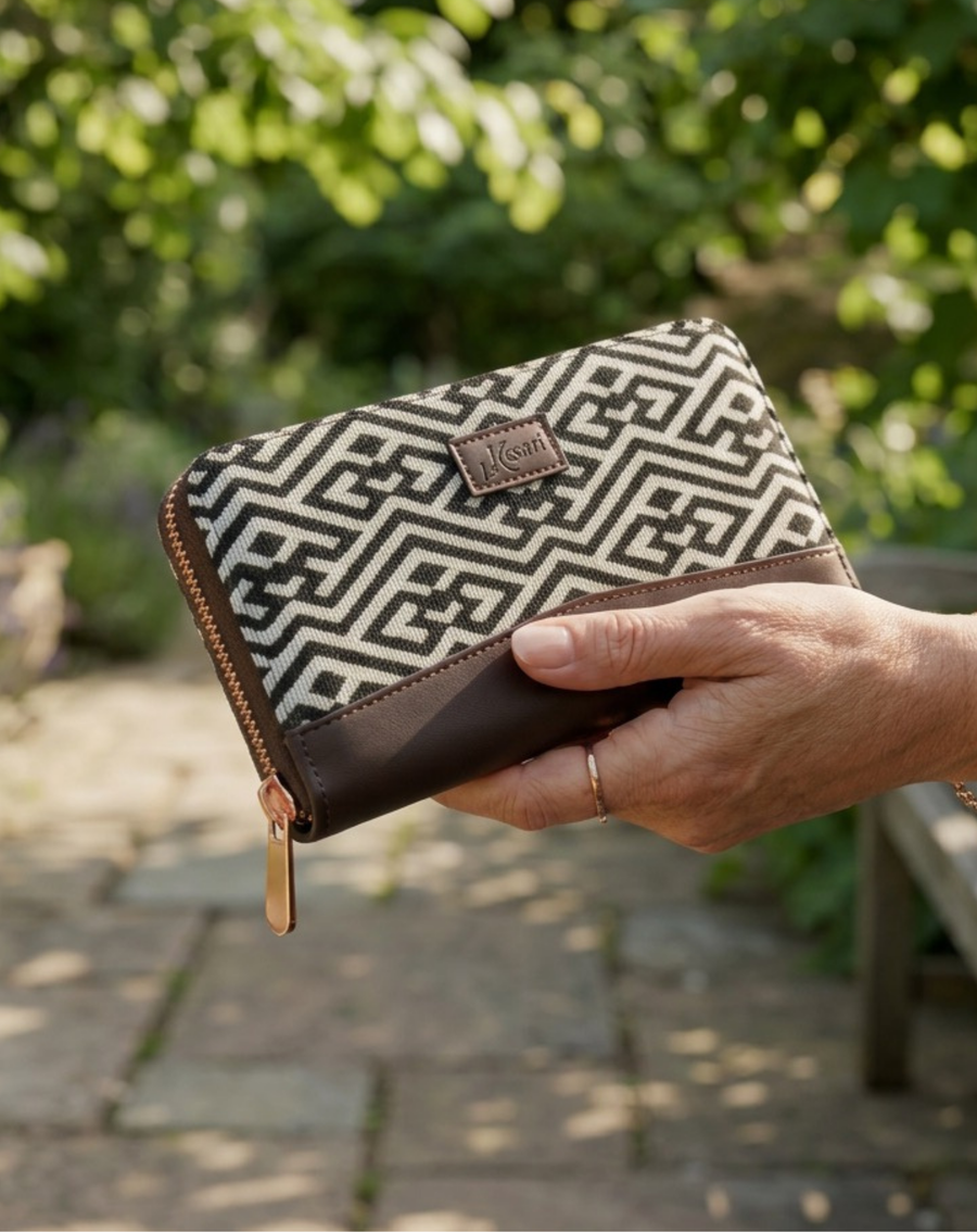 Portefeuille Jacquard Labyrinthe Noir & Beige