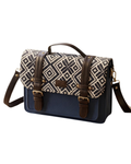 Sac à Main Bleu & Blanc en Jacquard, Motifs Géométriques Élégant & Pratique