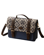 Sac à Main Bleu & Blanc en Jacquard, Motifs Géométriques Élégant & Pratique