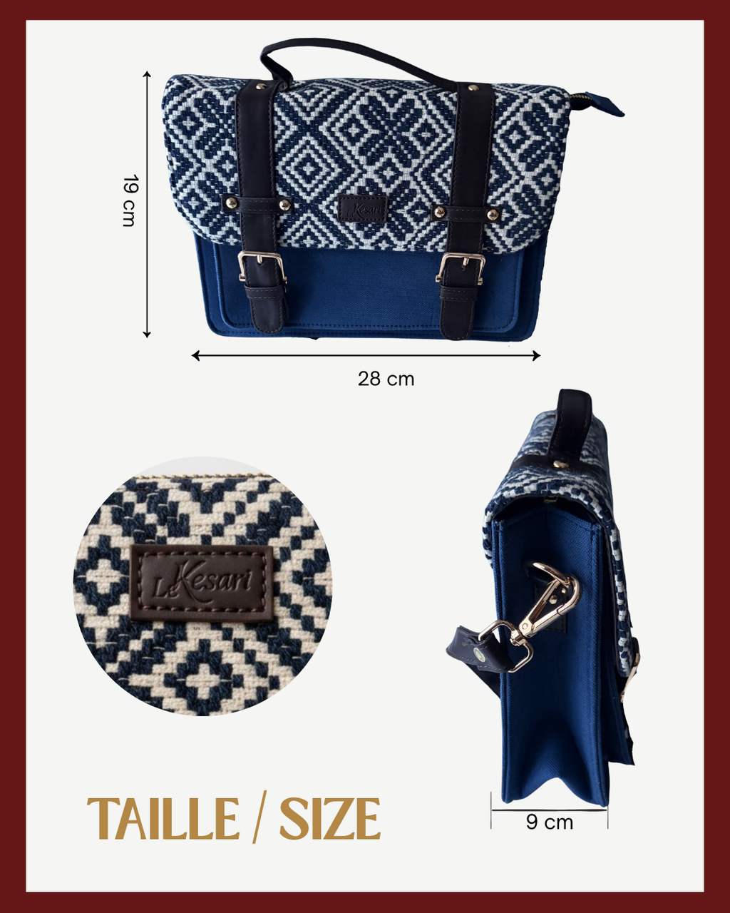 Sac à Main Bleu & Blanc en Jacquard, Motifs Géométriques Élégant & Pratique