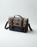 Sac à Main Bleu & Blanc en Jacquard, Motifs Géométriques Élégant & Pratique