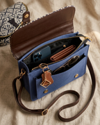 Sac à Main Bleu & Blanc en Jacquard, Motifs Géométriques Élégant & Pratique