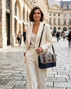 Sac à Main Bleu & Blanc en Jacquard, Motifs Géométriques Élégant & Pratique