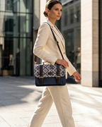 Sac à Main Bleu & Blanc en Jacquard, Motifs Géométriques Élégant & Pratique