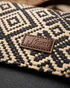 Sac à Main Bleu & Blanc en Jacquard, Motifs Géométriques Élégant & Pratique