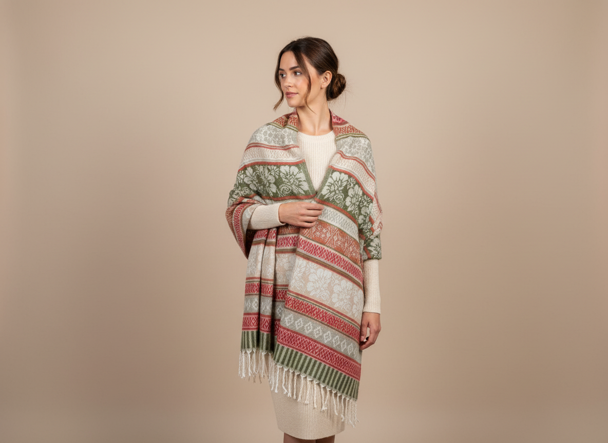 Châle en laine de Yack – Tissé à la main 🌸 provenant du cachemire