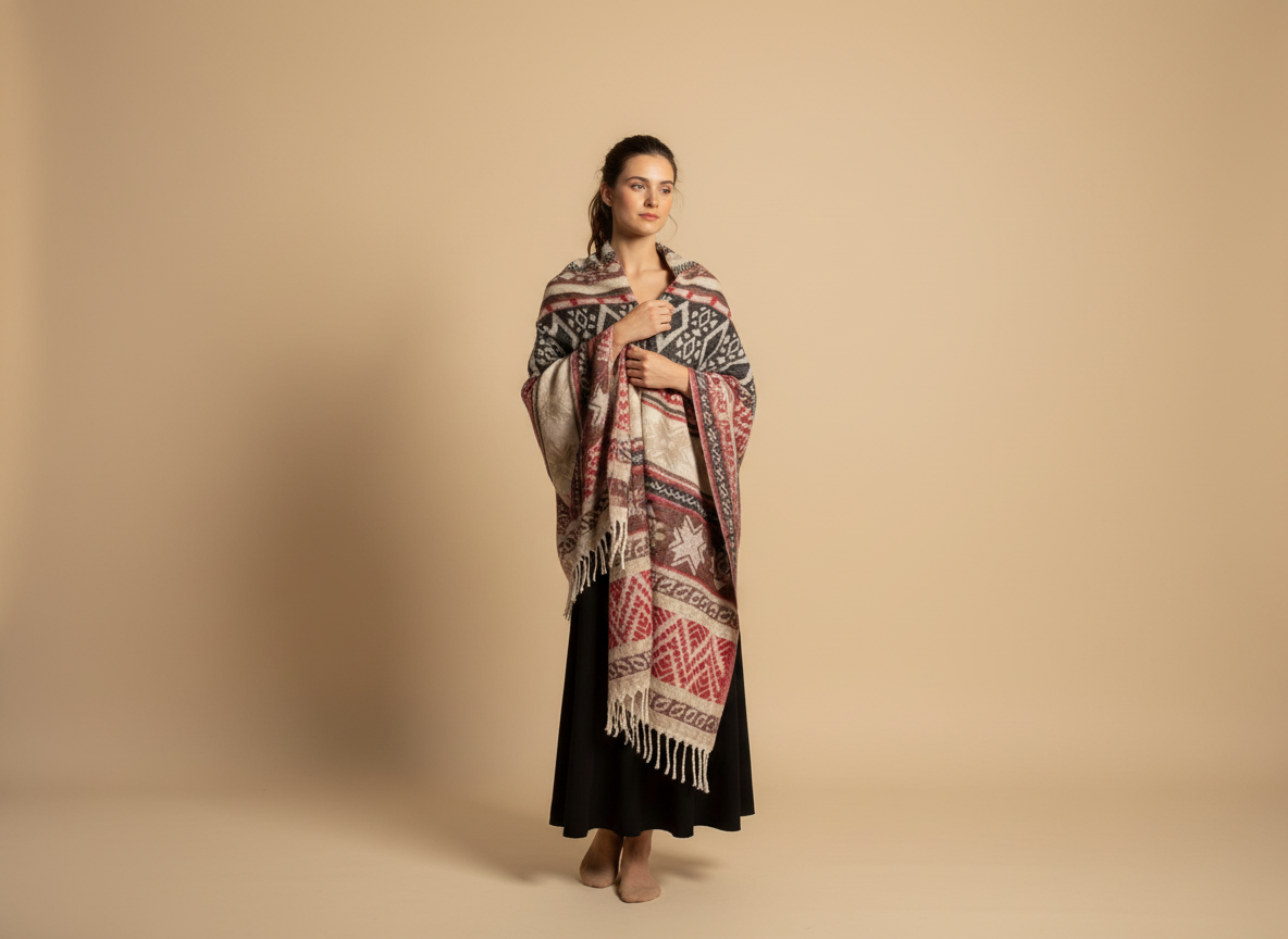 Châle en laine de Yack – Tissé à la main 🌸 provenant du cachemire