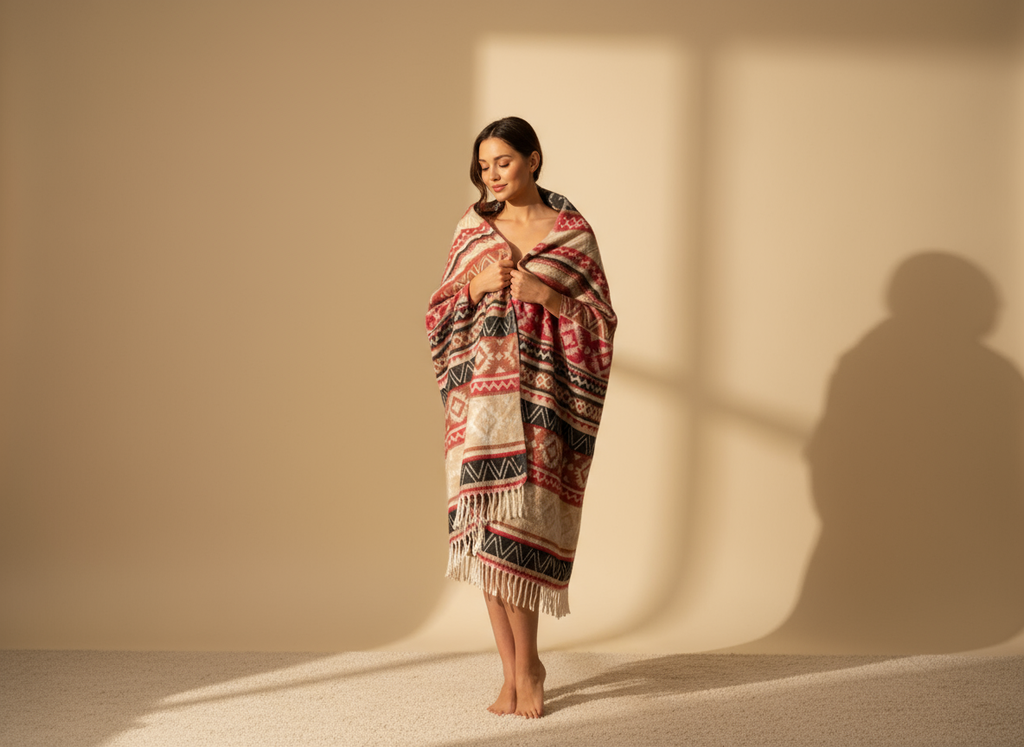 Châle en laine de Yack – Tissé à la main 🌸 provenant du cachemire