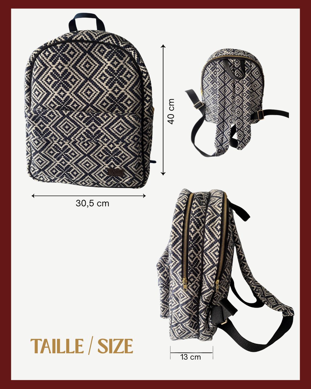 Sac à Dos Bleu & Blanc Motif Géométrique, Style & Praticité