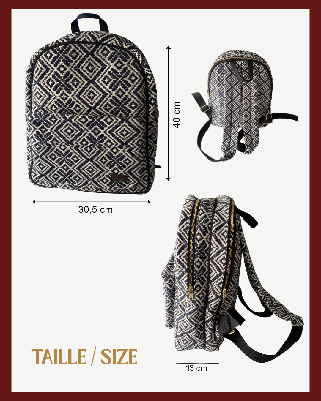 Sac à Dos Bleu & Blanc Motif Géométrique, Style & Praticité
