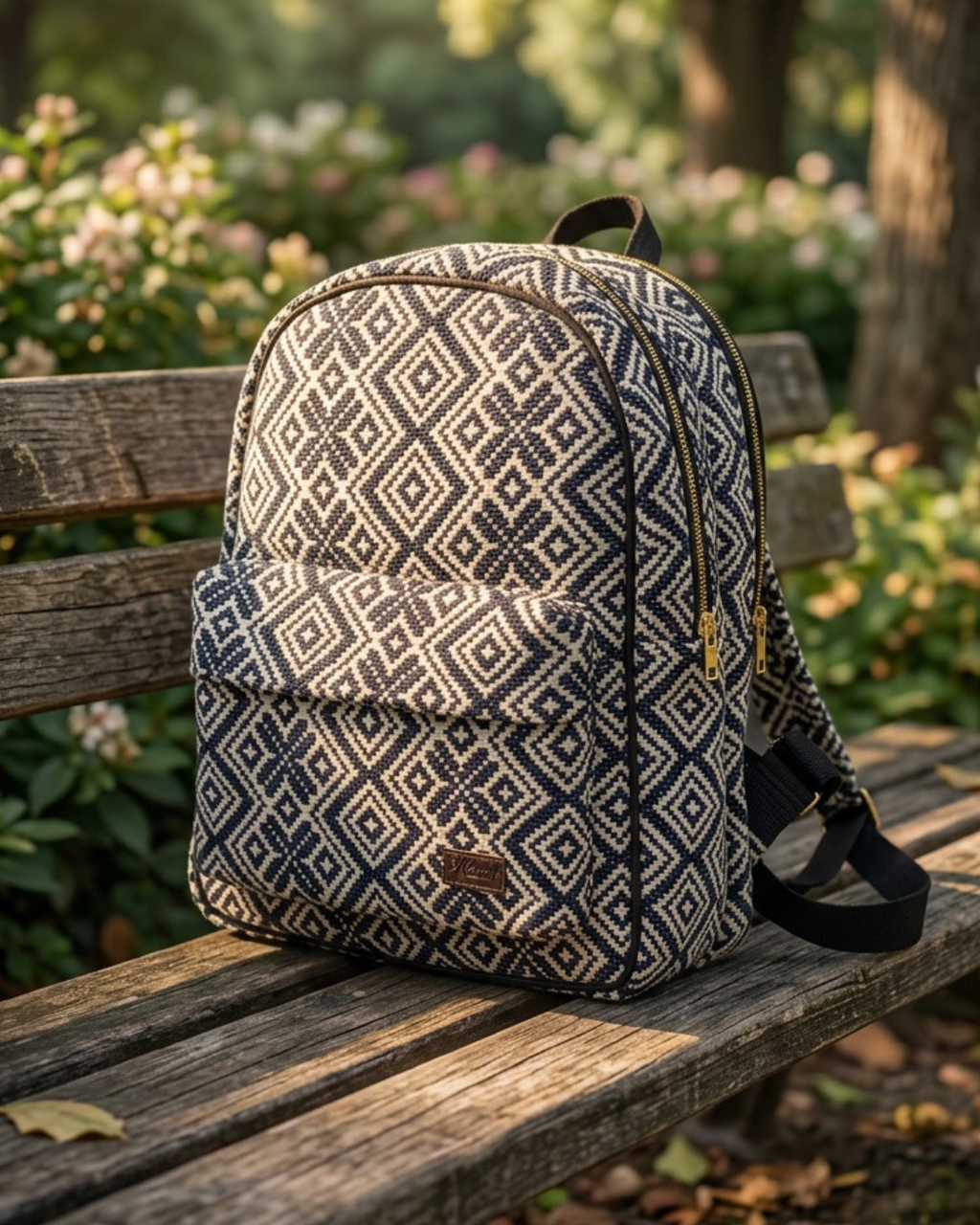 Sac à Dos Bleu & Blanc Motif Géométrique, Style & Praticité