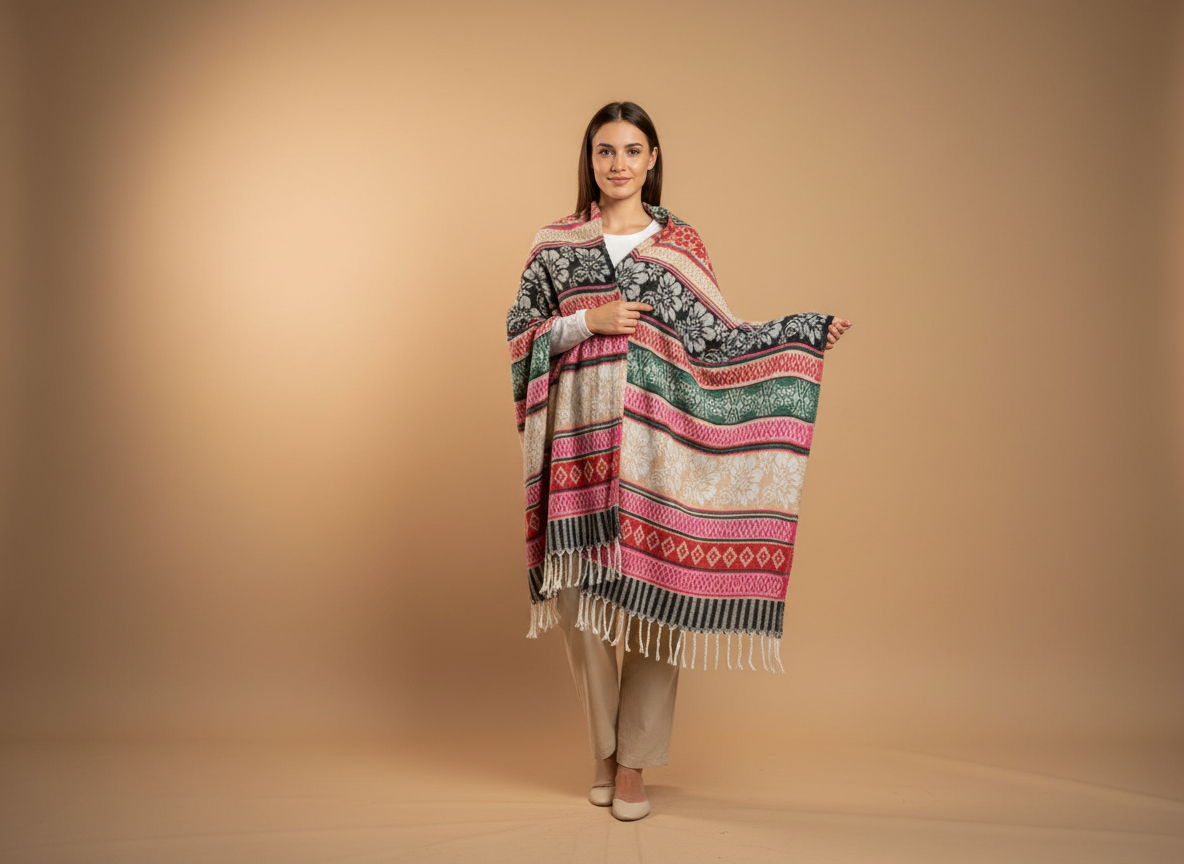 Châle en laine de Yack – Tissé à la main 🌸 provenant du cachemire