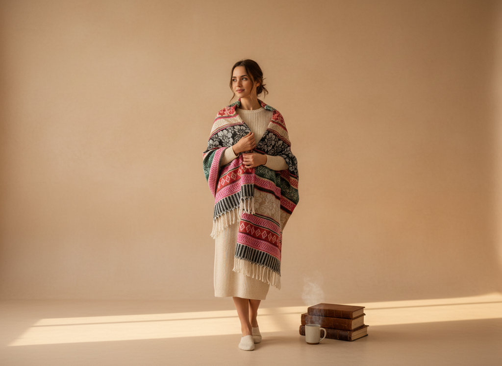 Châle en laine de Yack – Tissé à la main 🌸 provenant du cachemire