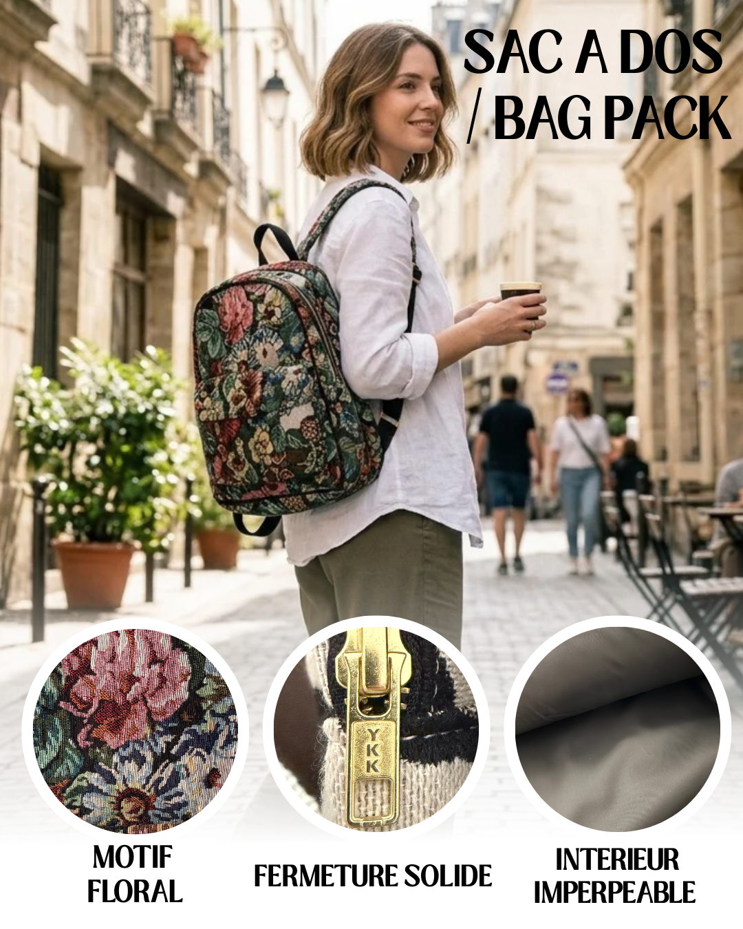 Sac à Dos Multicolore Fleurs en Jacquard – Élégant, Durable et Pratique