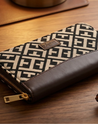Portefeuille Jacquard Géométrique Noir & Beige