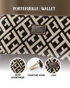 Portefeuille Jacquard Géométrique Noir & Beige