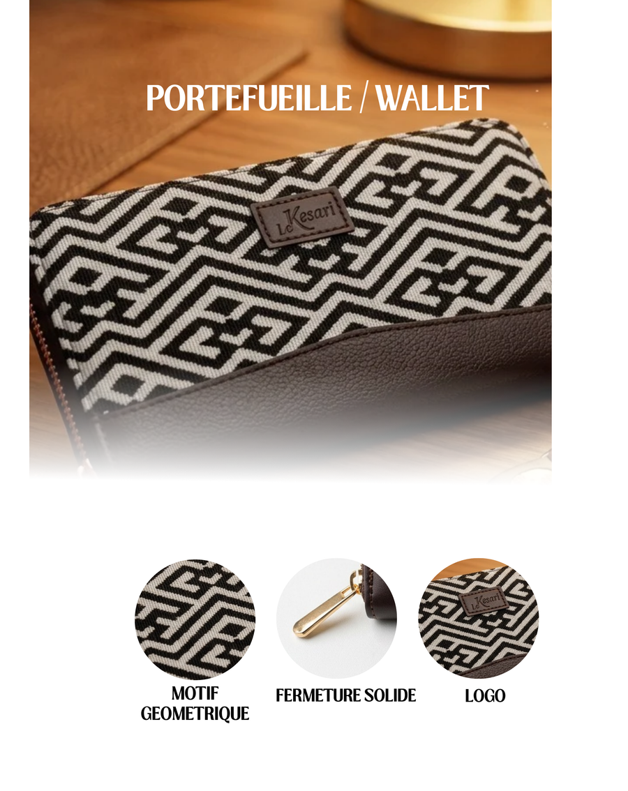 Portefeuille Jacquard Labyrinthe Noir & Beige