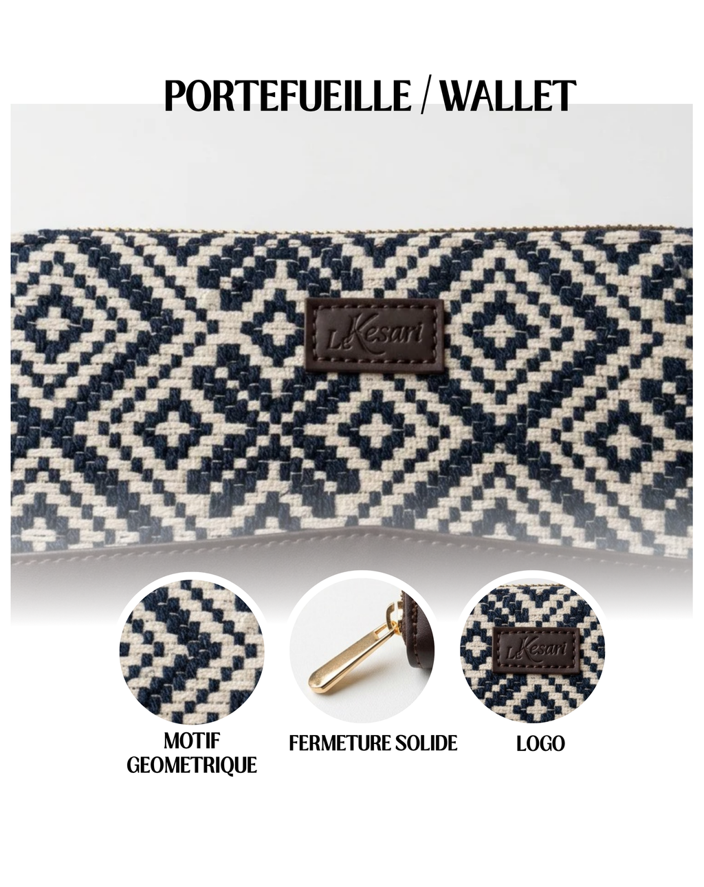 Portefeuille Jacquard Losanges Marine & Crème