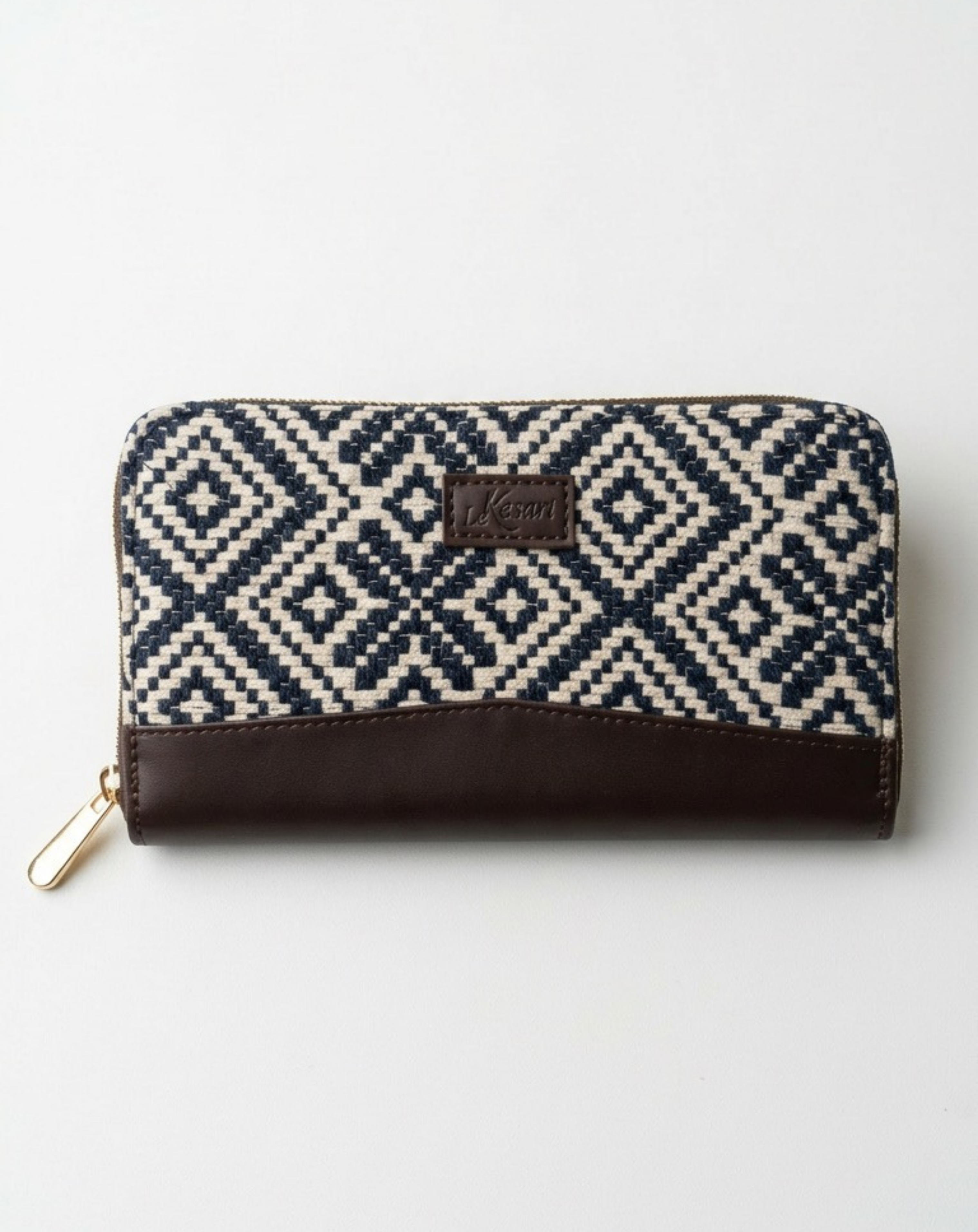 Portefeuille Jacquard Losanges Marine & Crème