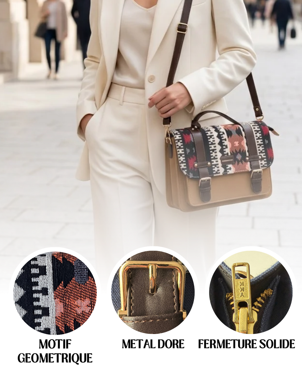 Sac à main brun clair multicolore – Élégant et  pratique