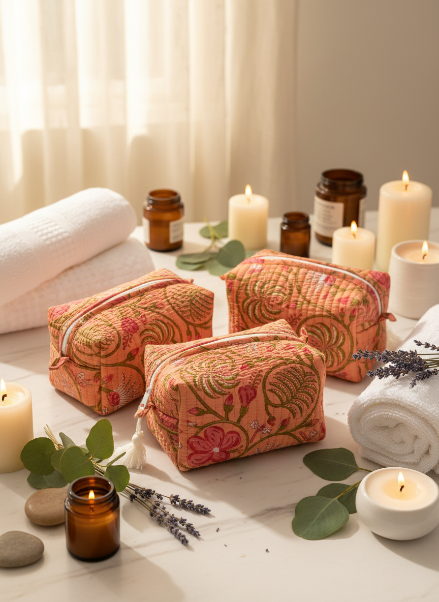 Kit 3 trousses de différentes tailles orange multicolores – Design Fleurs