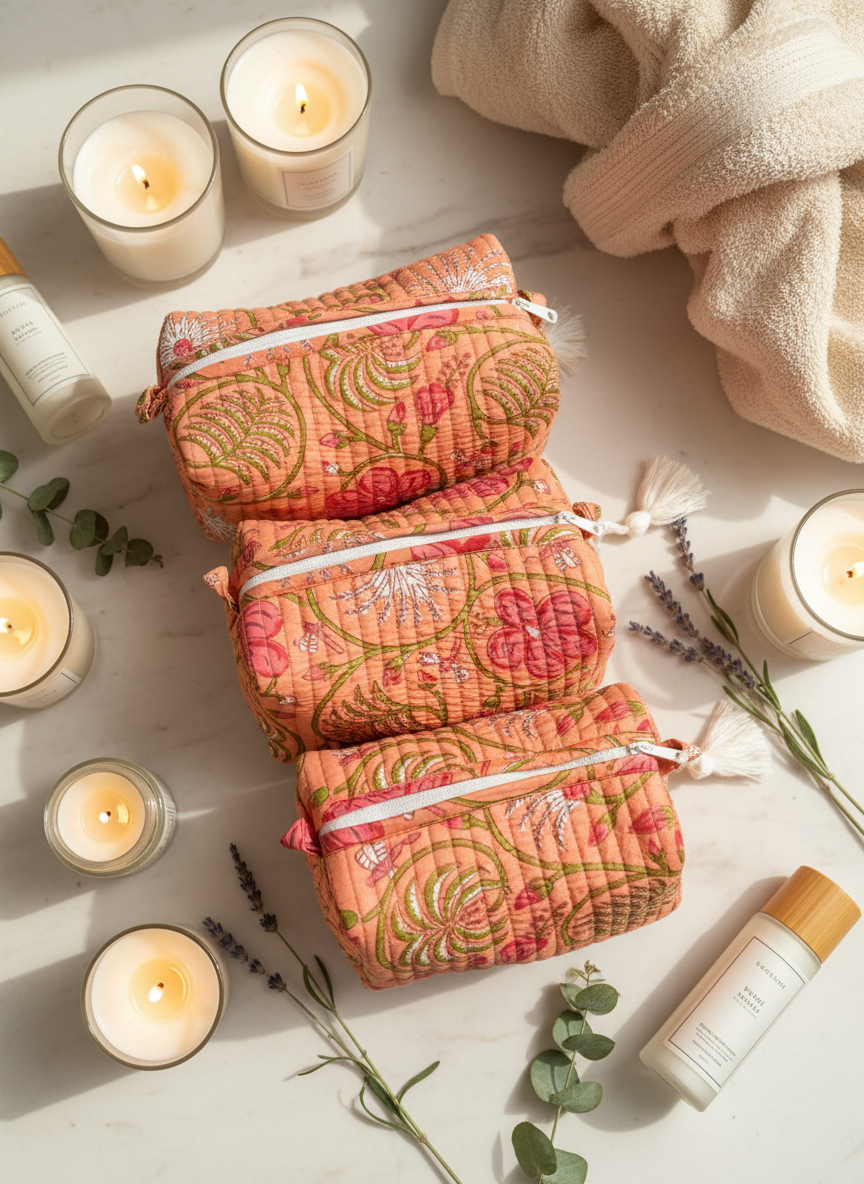 Kit 3 trousses de différentes tailles orange multicolores – Design Fleurs