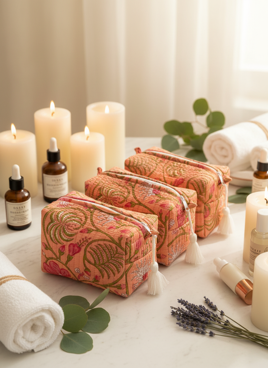 Kit 3 trousses de différentes tailles orange multicolores – Design Fleurs