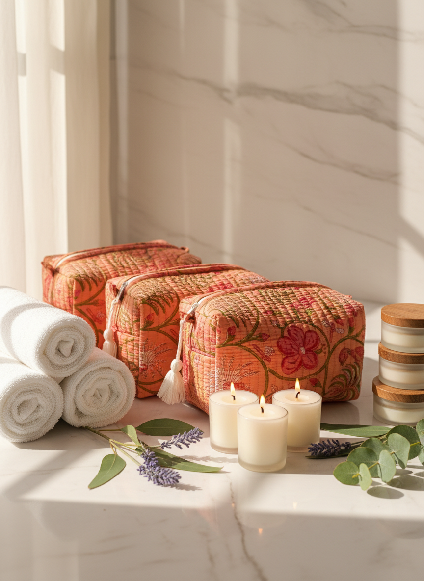 Kit 3 trousses de différentes tailles orange multicolores – Design Fleurs