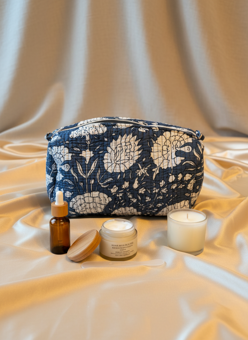 Kit 3 trousses de différentes tailles Bleue  – Design Fleurs