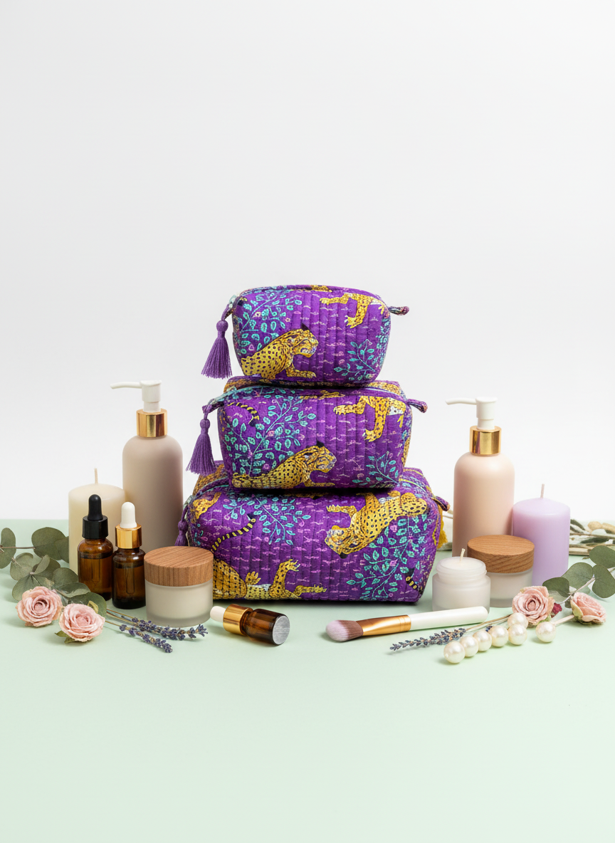 Kit 3 trousses de différentes tailles violet  – Design animal Leopard