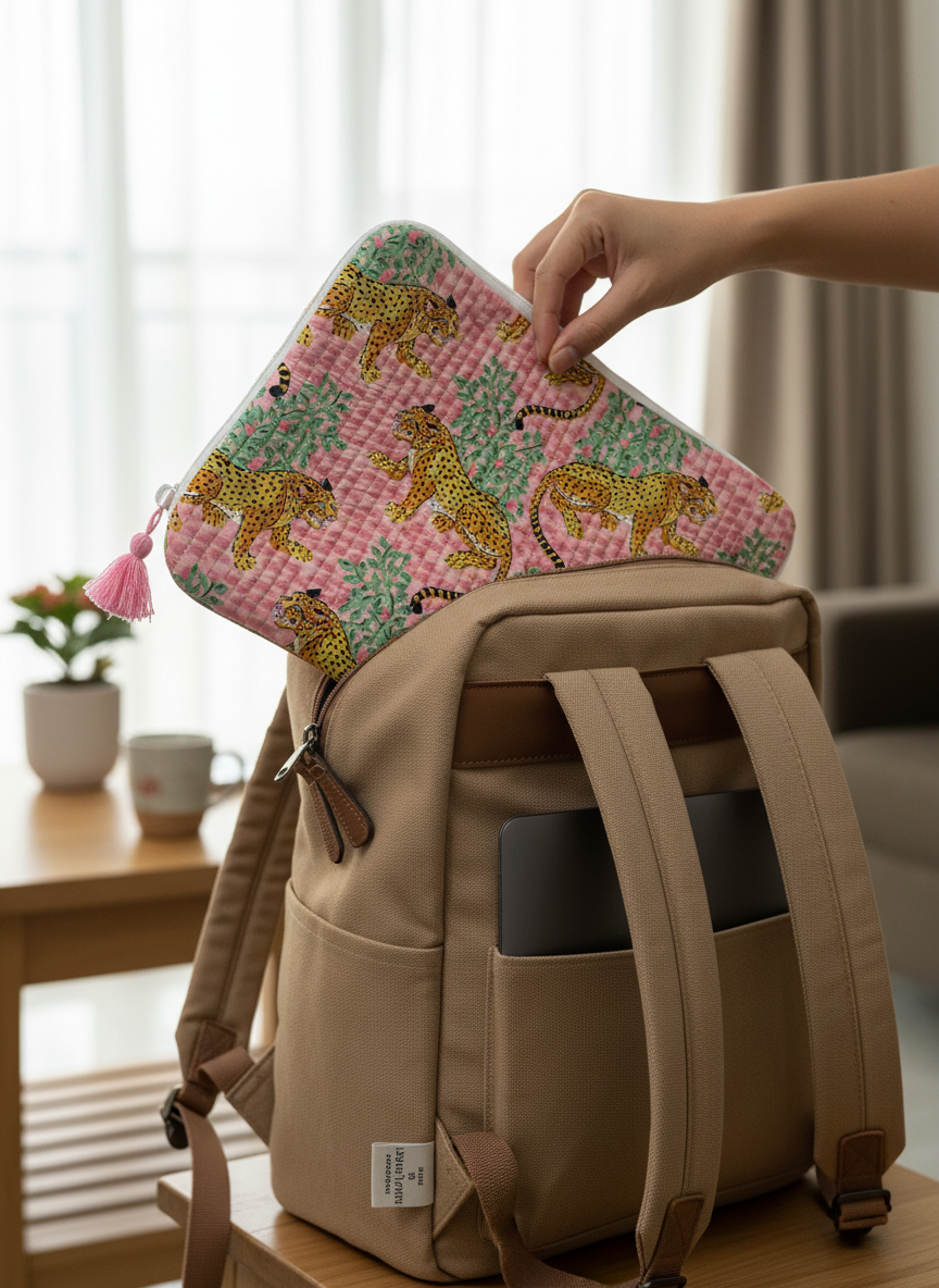 🧑‍💻 Housse d’ordinateur | Coton matelassé & intérieur imperméable