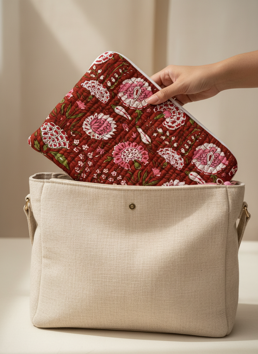 🧑‍💻 Housse d’ordinateur | Coton matelassé & intérieur imperméable