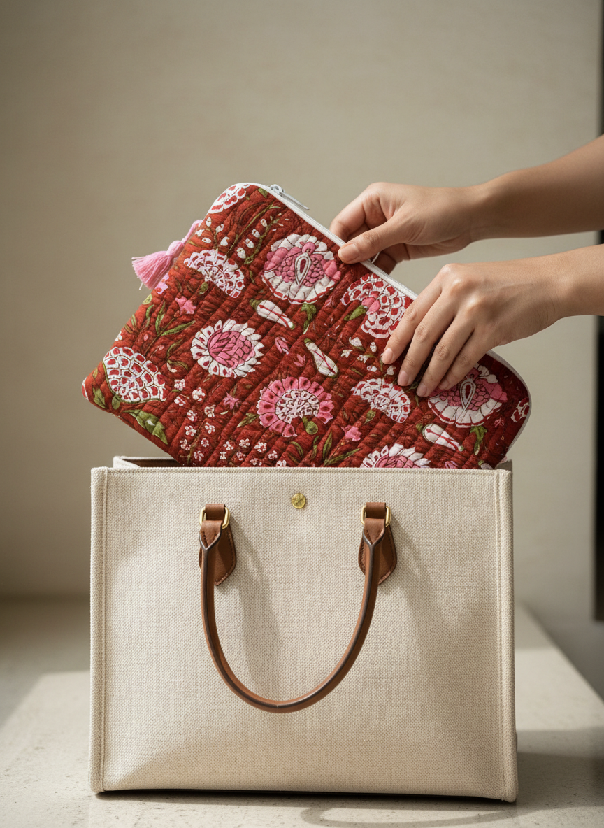 🧑‍💻 Housse d’ordinateur | Coton matelassé & intérieur imperméable