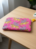 Housse d’ordinateur | Coton matelassé & intérieur imperméable-motif leopard-rose fuchsia