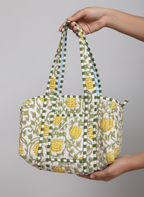 Sac à main en coton matelassé – Élégant et pratique imperméable vert et blanc