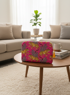 Housse d’ordinateur | Coton matelassé & intérieur imperméable-motif leopard-rose fuchsia