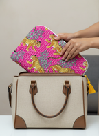 Housse d’ordinateur | Coton matelassé & intérieur imperméable-motif leopard-rose fuchsia