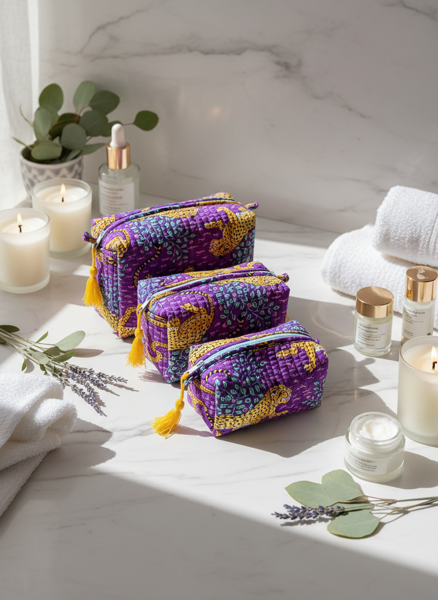 Kit 3 trousses de différentes tailles violet  – Design animal Leopard