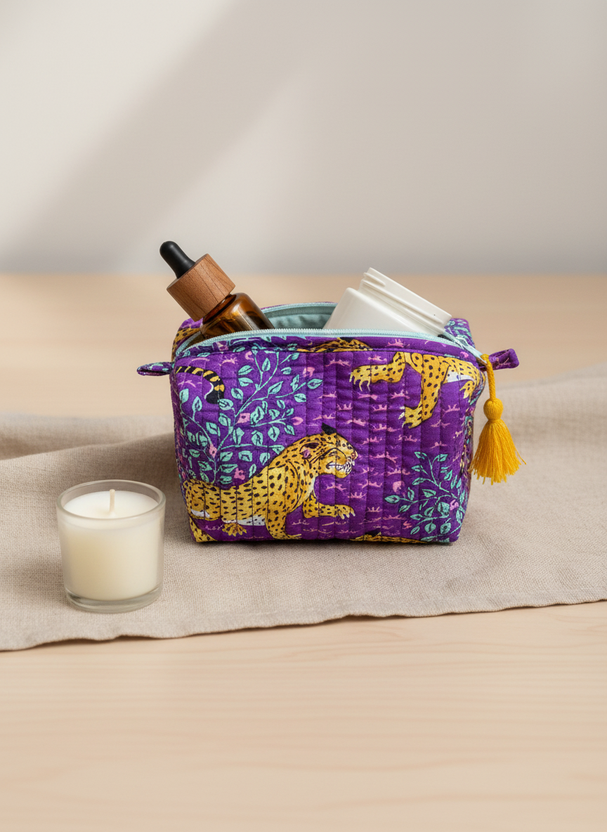 Kit 3 trousses de différentes tailles violet  – Design animal Leopard