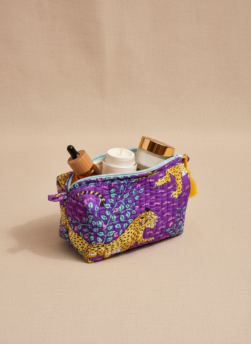 Kit 3 trousses de différentes tailles violet  – Design animal Leopard