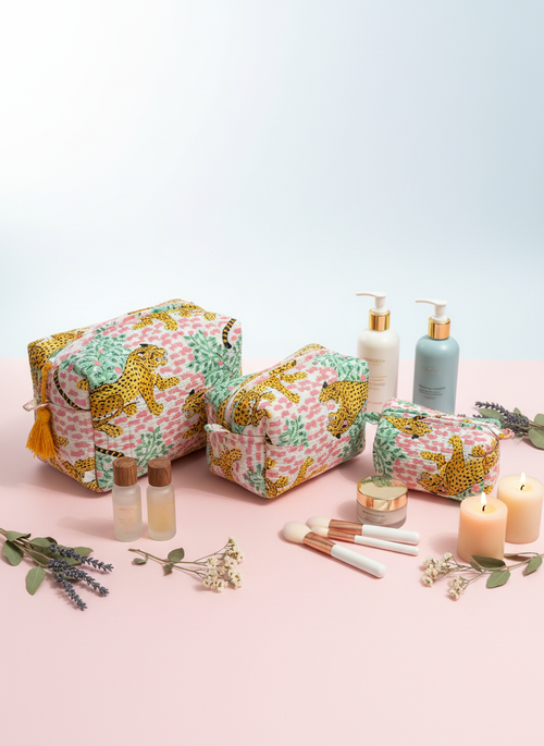 Kit 3 trousses de différentes tailles rose clair   – Design animal Leopard