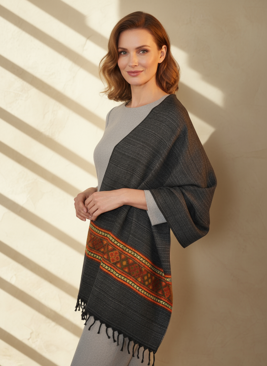 Châle en laine de Yack – Tissé à la main 🌸 provenant du cachemire