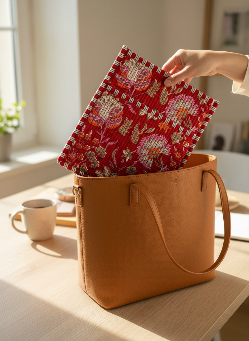 Pochette de tablette / liseuse – 22 × 26 cm – Motif textile Rouge