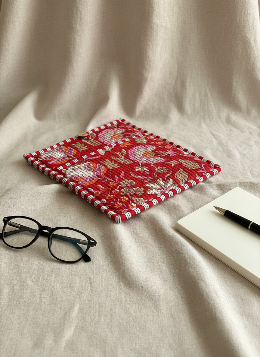 Pochette de tablette / liseuse – 22 × 26 cm – Motif textile Rouge