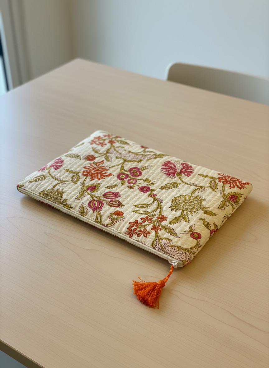 💻 Pochette MacBook 15" (2023–2025) – 38 × 26 cm – Ouverture zip 34,9 cm – Motif Floral