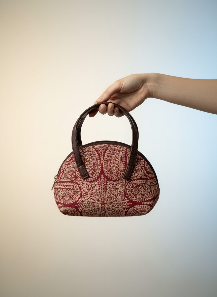 Sac à main floral compact 16 x 24 cm transporter l’essentiel : clés, portefeuille simili cuir brun