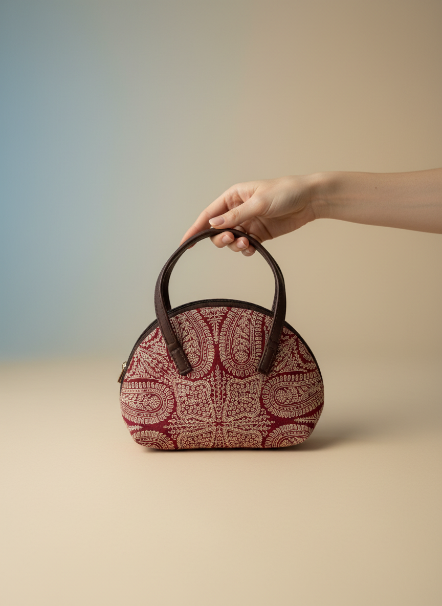 Sac à main floral compact 16 x 24 cm transporter l’essentiel : clés, portefeuille simili cuir brun