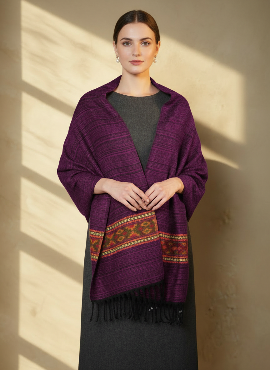 Châle en laine de Yack – Tissé à la main, provenant du cachemire-violet