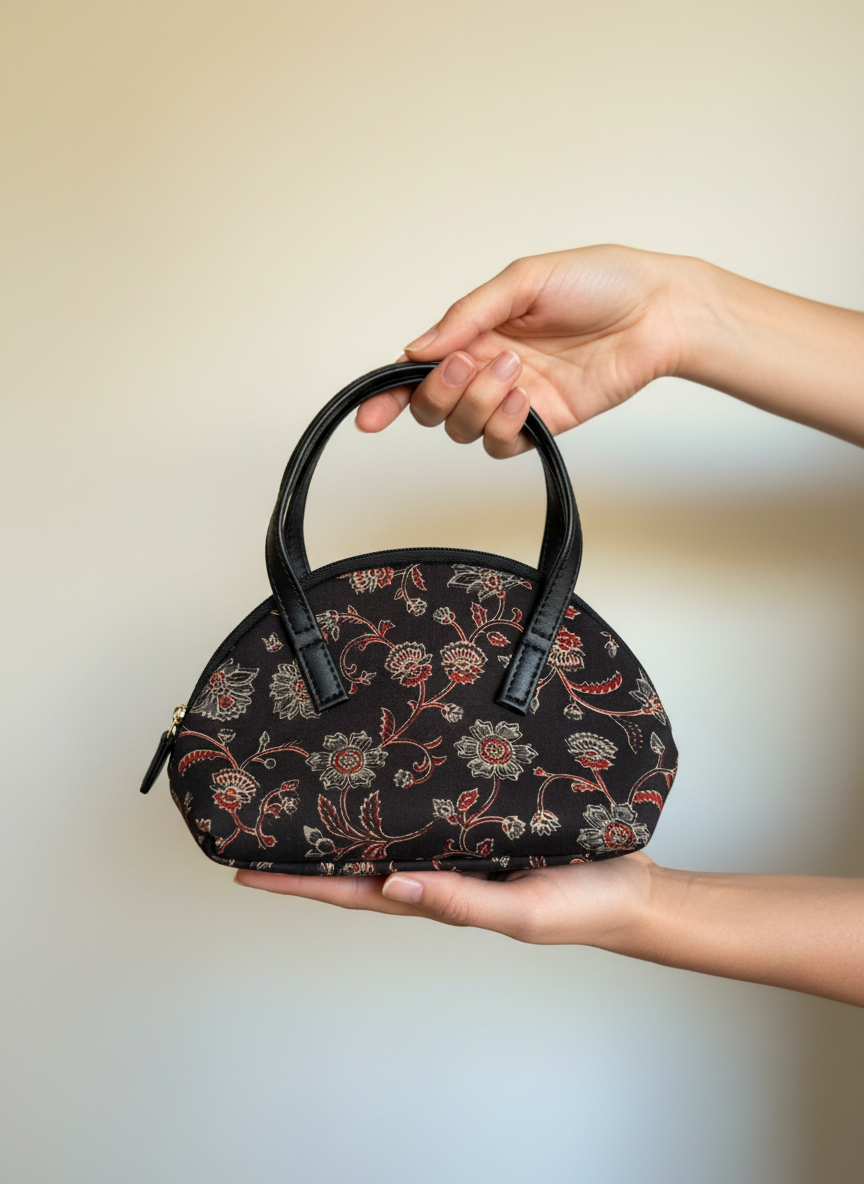 Sac à main floral compact 16 x 24 cm transporter l’essentiel : clés, portefeuille et téléphone similicuir Noir