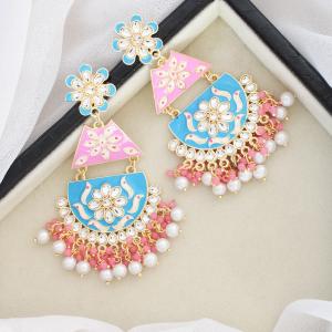 Boucles d'oreilles peinte a la main de couleur rose et bleu turquoise